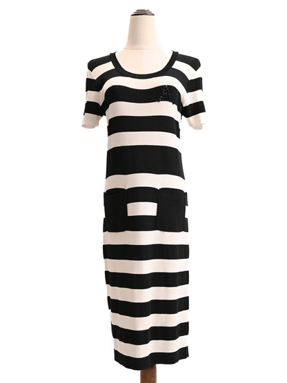 Excellent Armani Jeans Striped Dress Black White Size XL