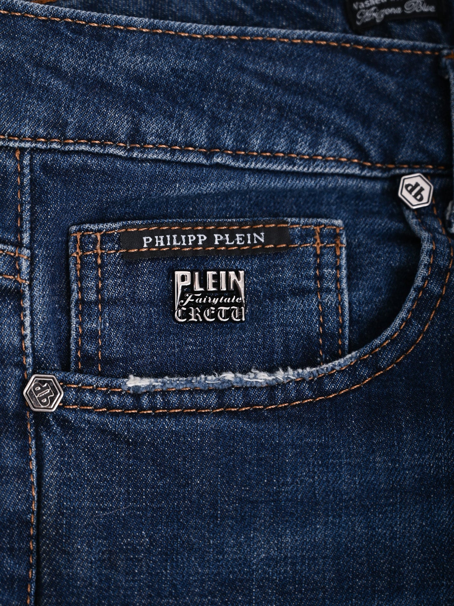 excellent phillipp plein blue denim jeans size m with distressing