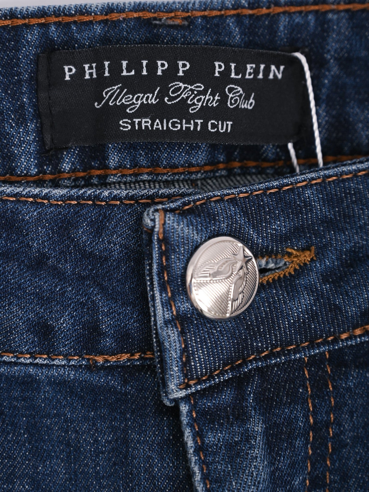 excellent phillipp plein blue denim jeans size m with distressing