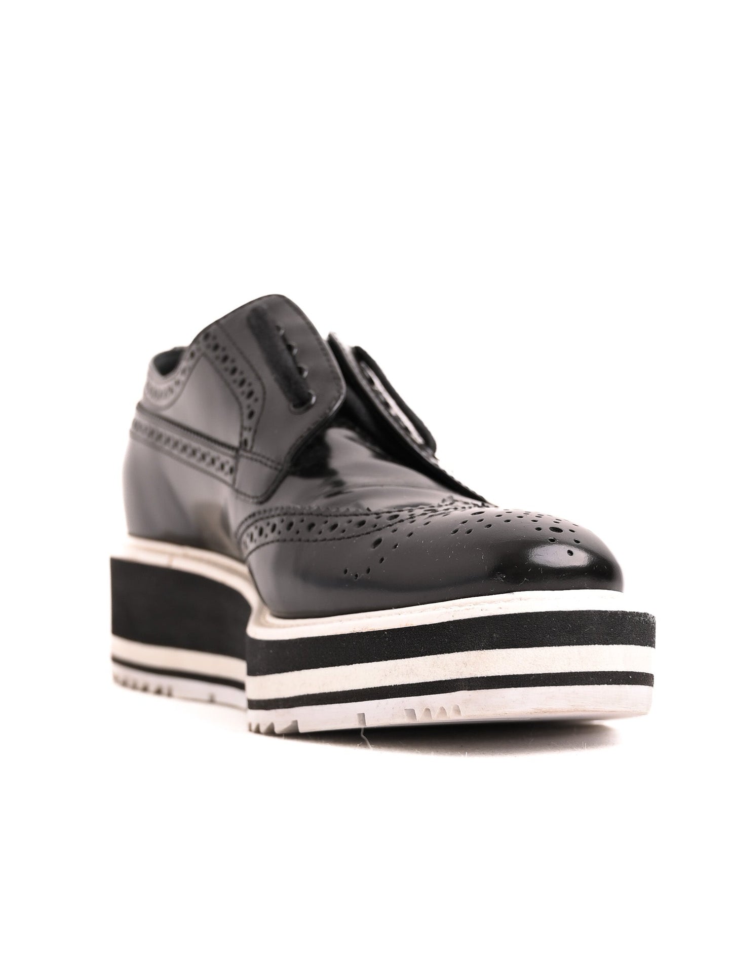 good prada black leather brogue platform shoes women