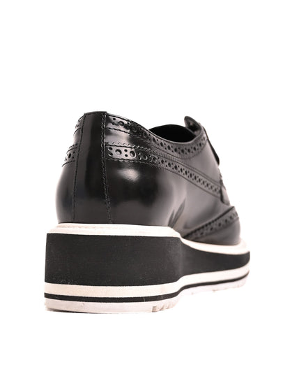 Good Prada Black Leather Brogue Platform Shoes Women