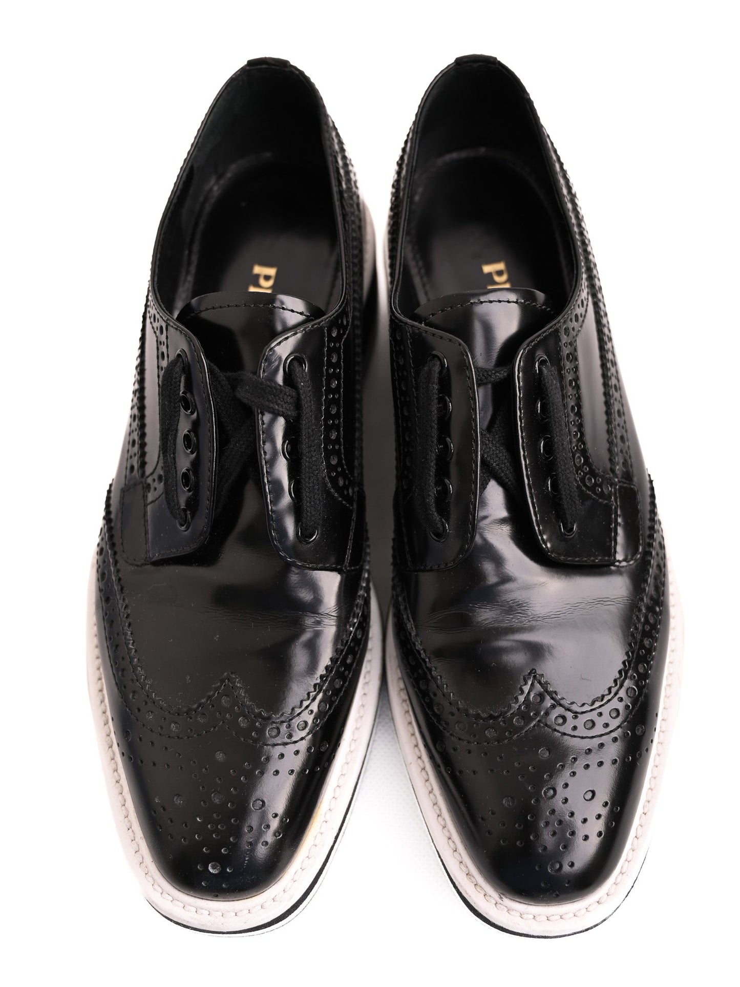 good prada black leather brogue platform shoes women