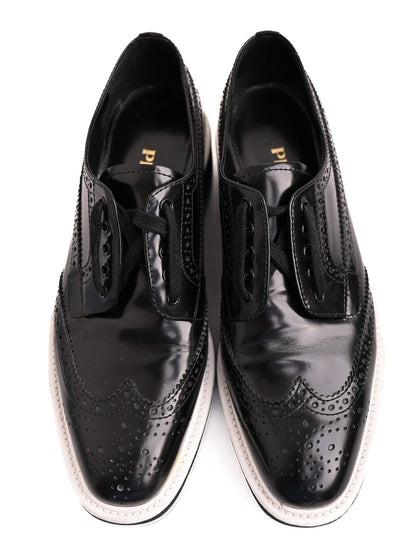 Good Prada Black Leather Brogue Platform Shoes Women