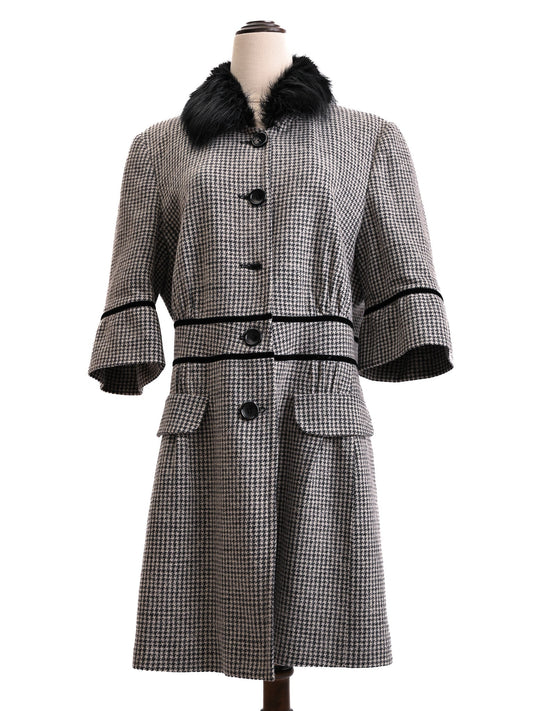 Excellent BGN First Wool Houndstooth Coat with Fur Collar Size XXL