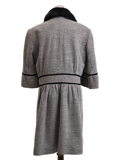 Excellent BGN First Wool Houndstooth Coat with Fur Collar Size XXL
