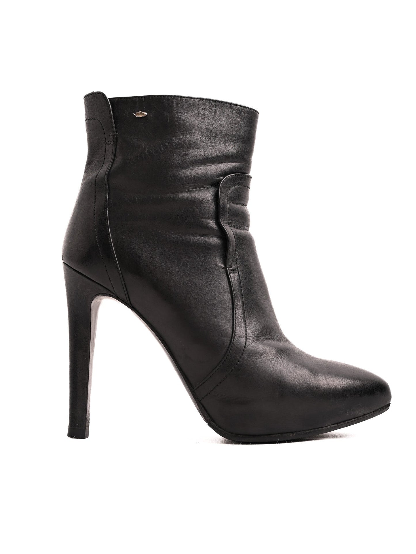 excellent sportmax black leather high-heeled ankle boots size 37