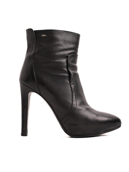 Excellent Sportmax Black Leather High-Heeled Ankle Boots Size 37