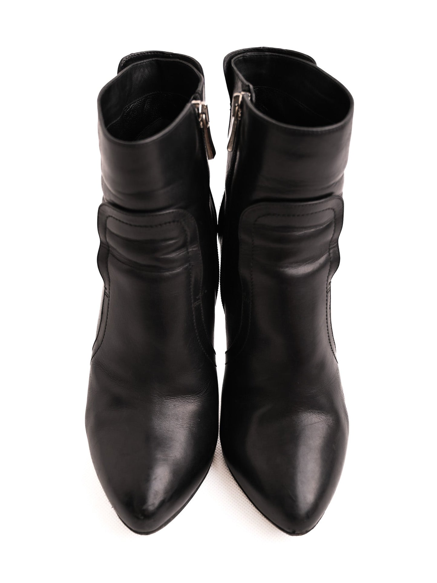 excellent sportmax black leather high-heeled ankle boots size 37