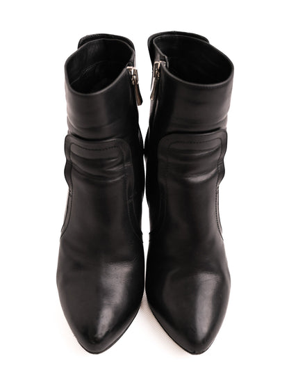 Excellent Sportmax Black Leather High-Heeled Ankle Boots Size 37