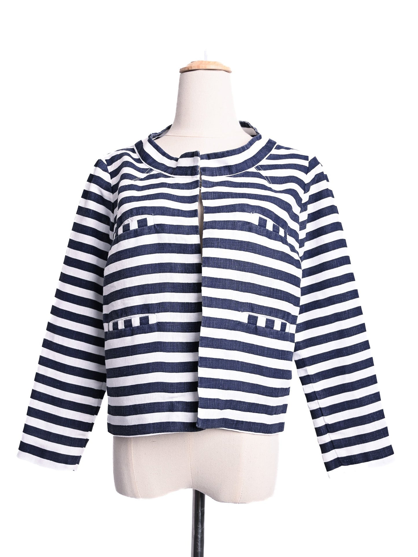 new 120% lino blue and white striped jacket women's long sleeve