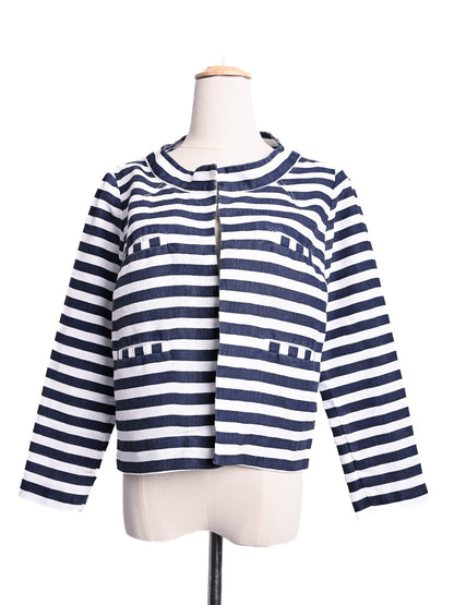 NEW 120% Lino Blue and White Striped Jacket Women's Long Sleeve