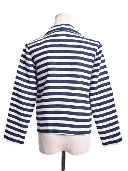 NEW 120% Lino Blue and White Striped Jacket Women's Long Sleeve