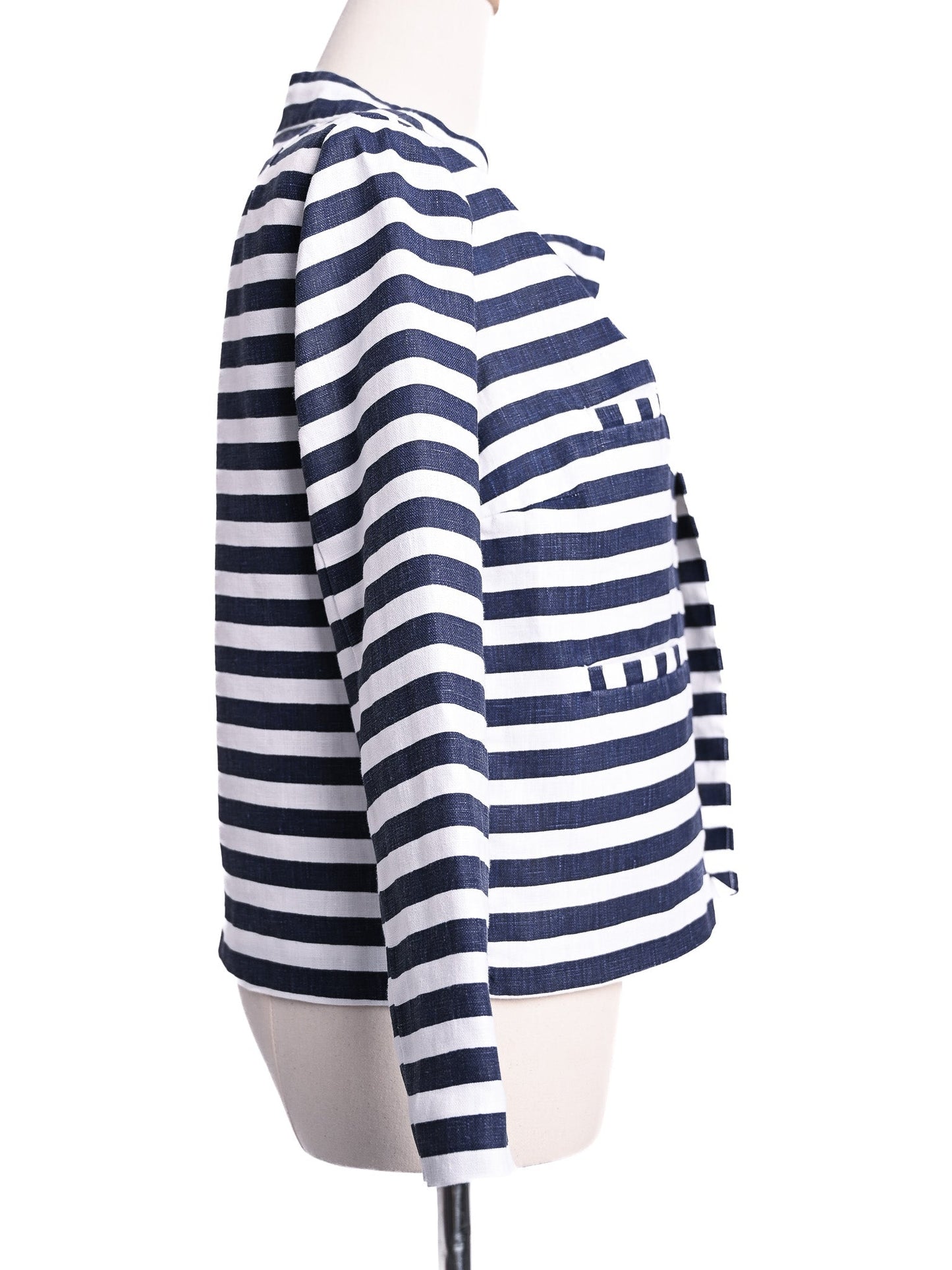 new 120% lino blue and white striped jacket women's long sleeve