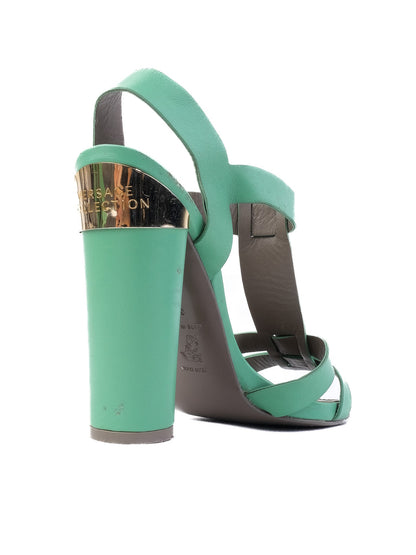 Excellent Versace Green Leather High-Heeled Sandals Size 37
