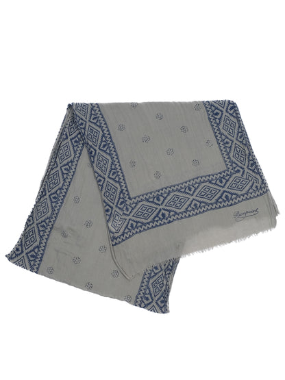 Excellent Bonpoint Geometric Patterned Scarf Cotton Gray Blue Design