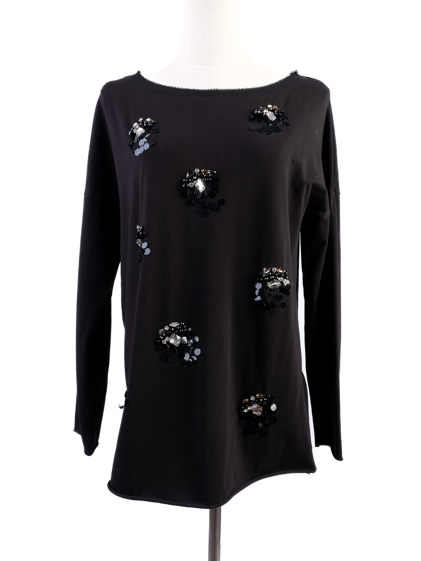 excellent luisa spagnoli black cotton top size s with decorative embellishments