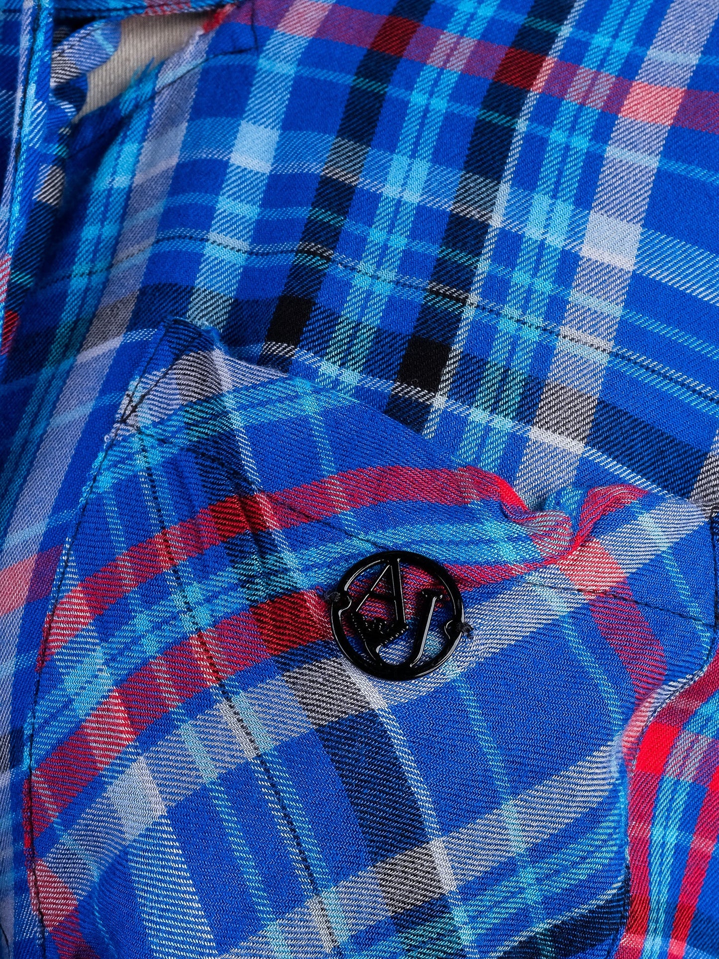 excellent armani jeans plaid flannel shirt red blue size xs women