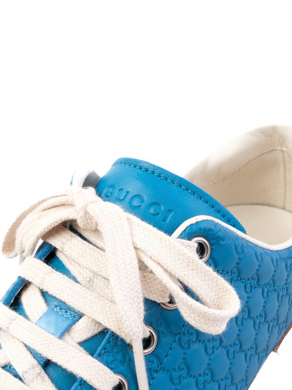 Excellent Gucci Blue Leather Sneakers with Logo Size 36