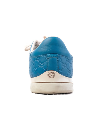 Excellent Gucci Blue Leather Sneakers with Logo Size 36