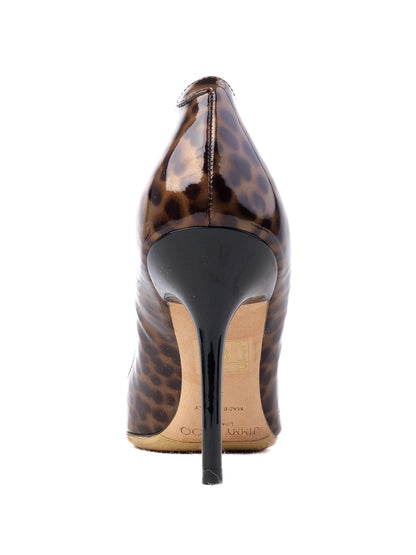 Excellent Jimmy Choo Leopard Print High Heeled Shoes Combined Lacquer