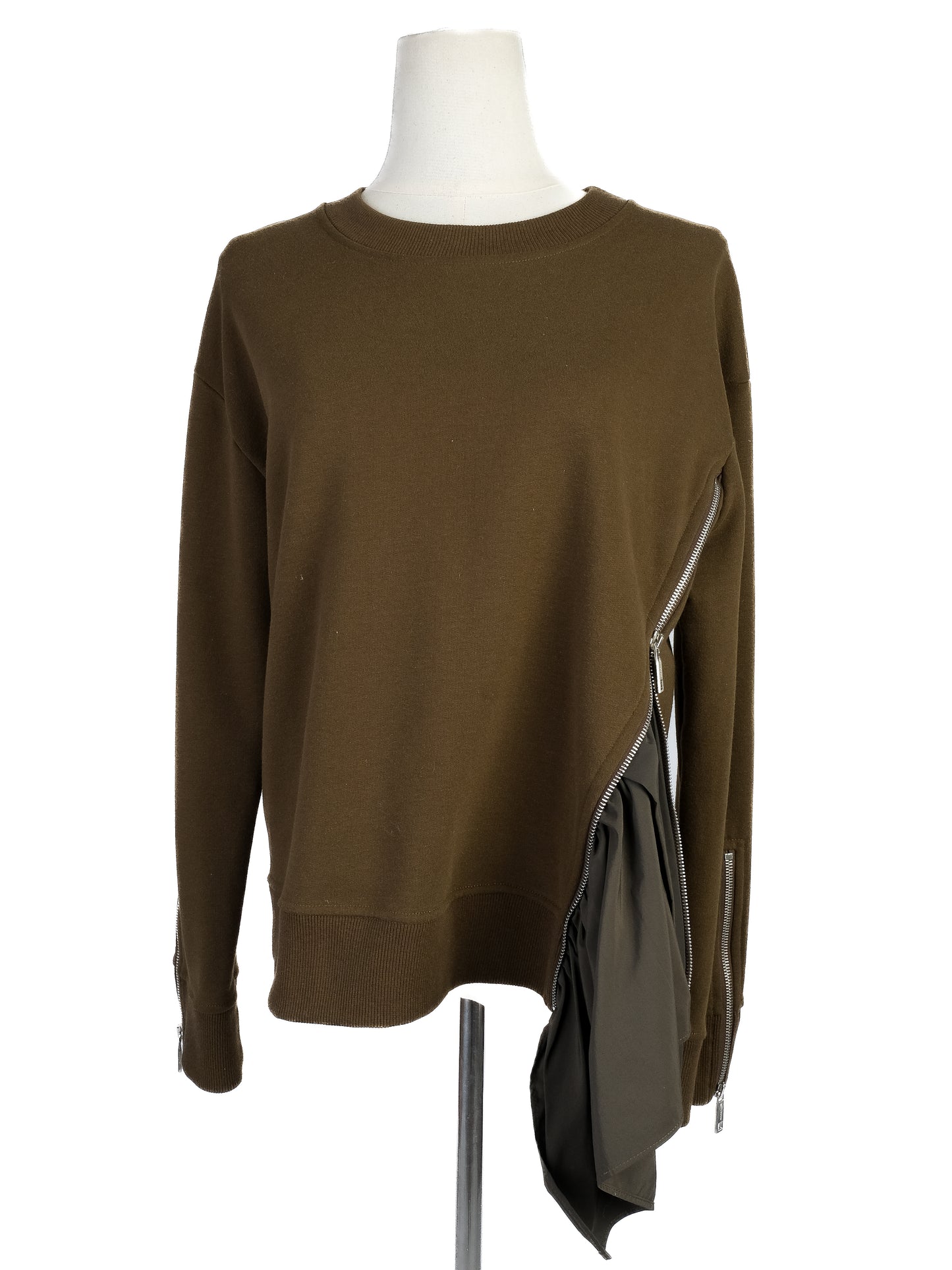 excellent sportmax green polyester sweater with zippers size xs