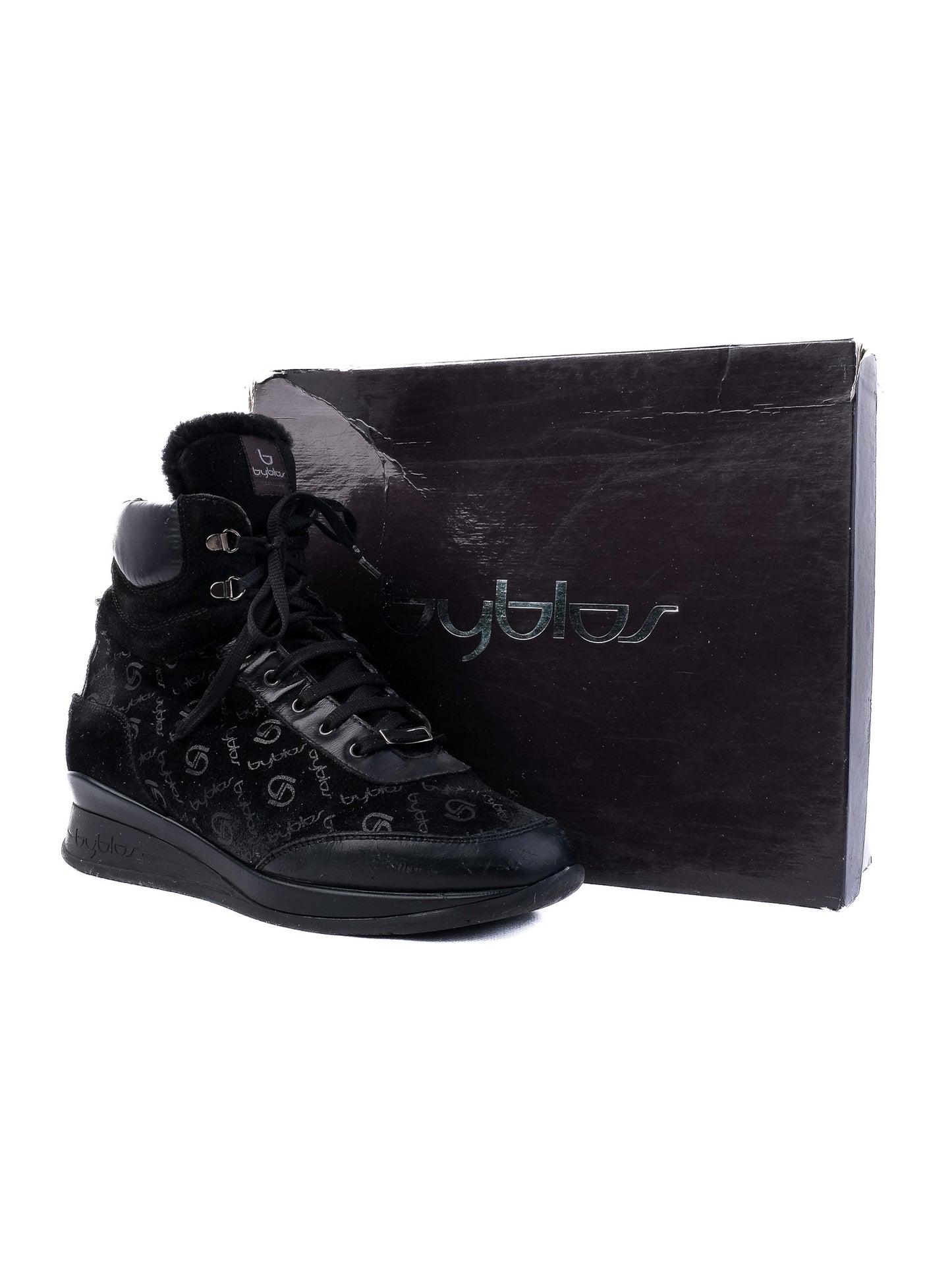 excellent byblos black leather high-top sneakers size 38