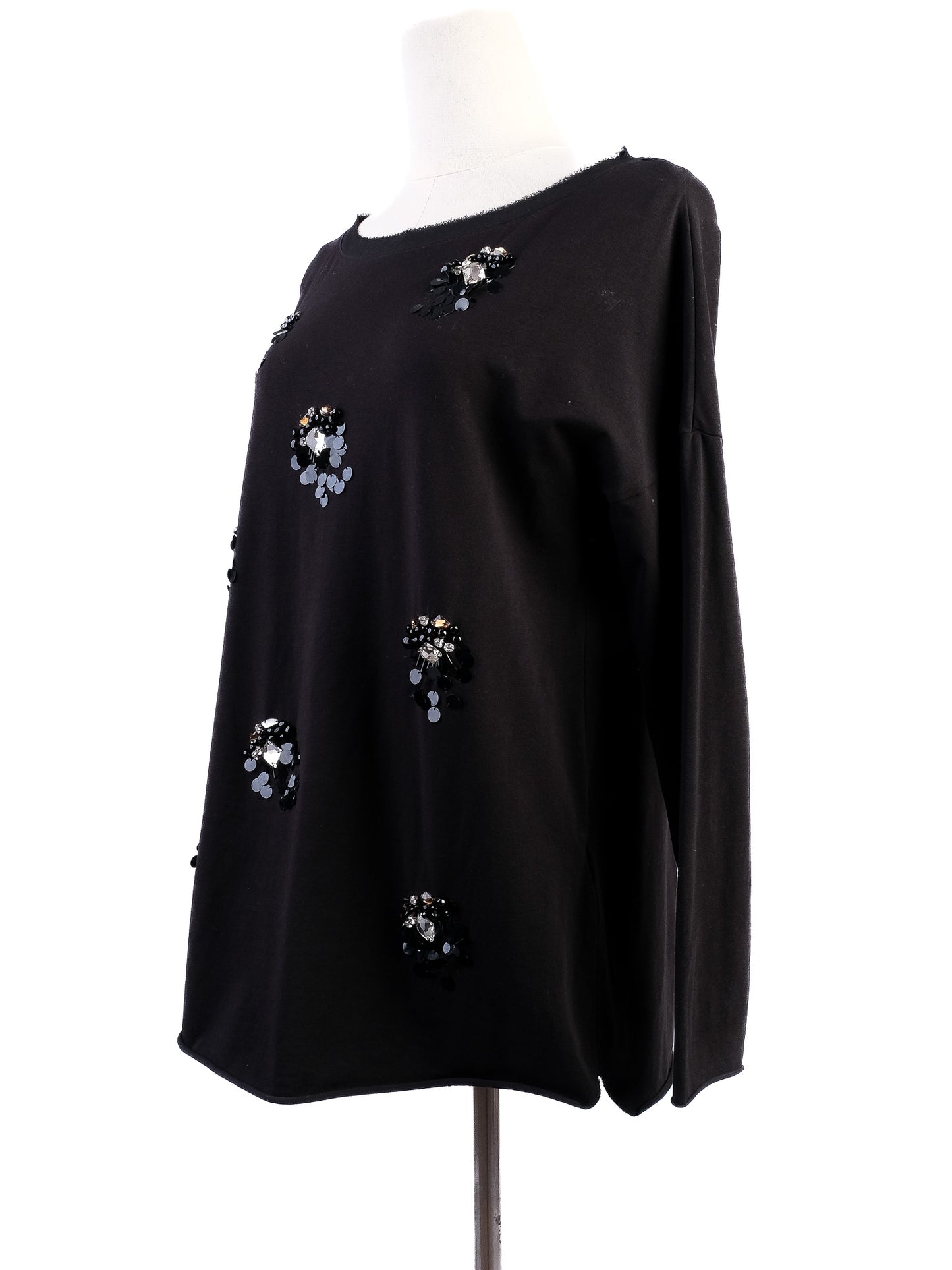 excellent luisa spagnoli black cotton top size s with decorative embellishments