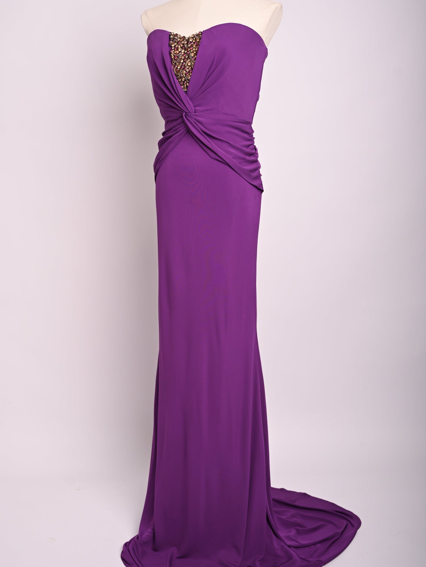 new badgley mischka purple strapless gown size m