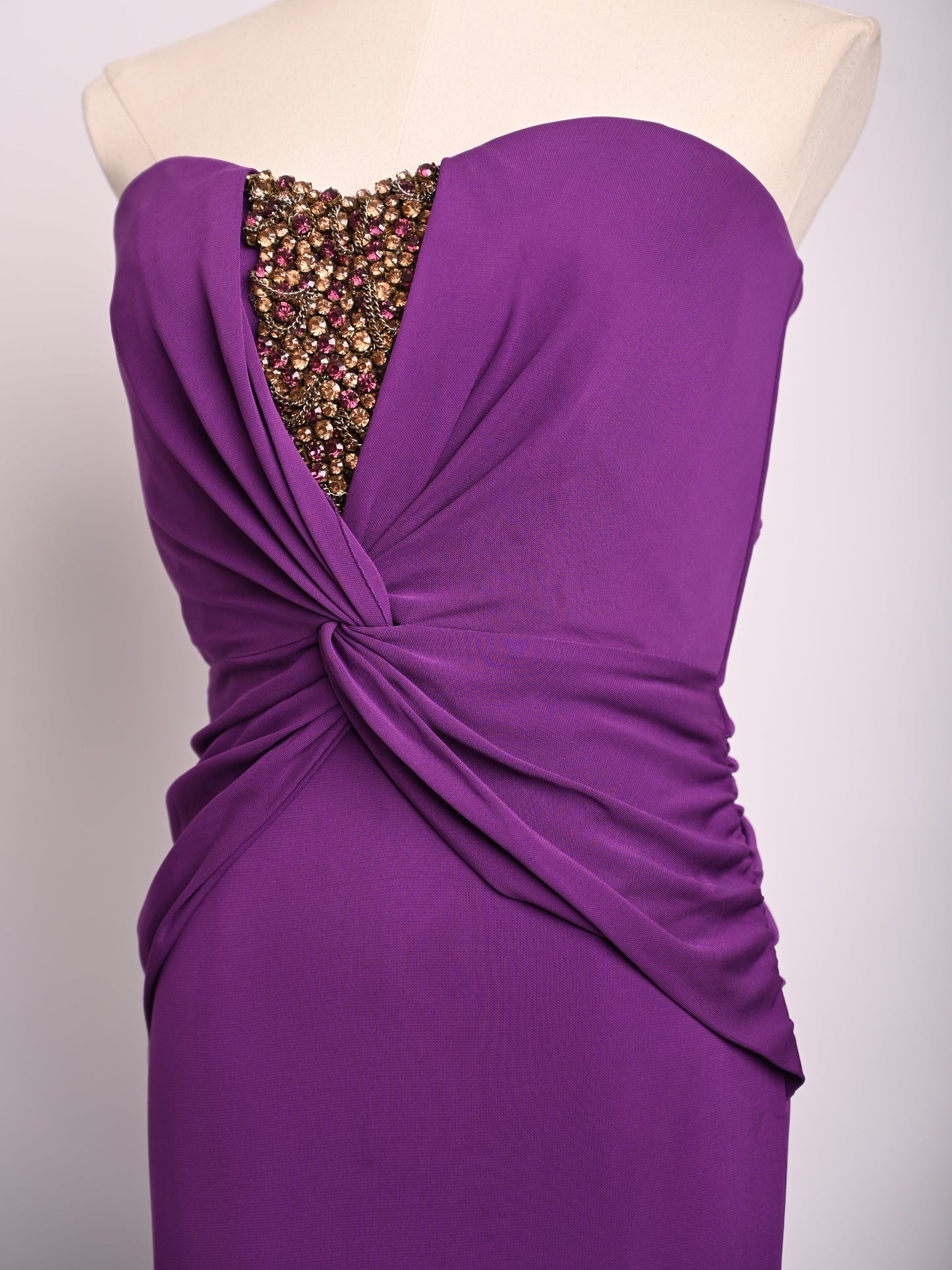 new badgley mischka purple strapless gown size m