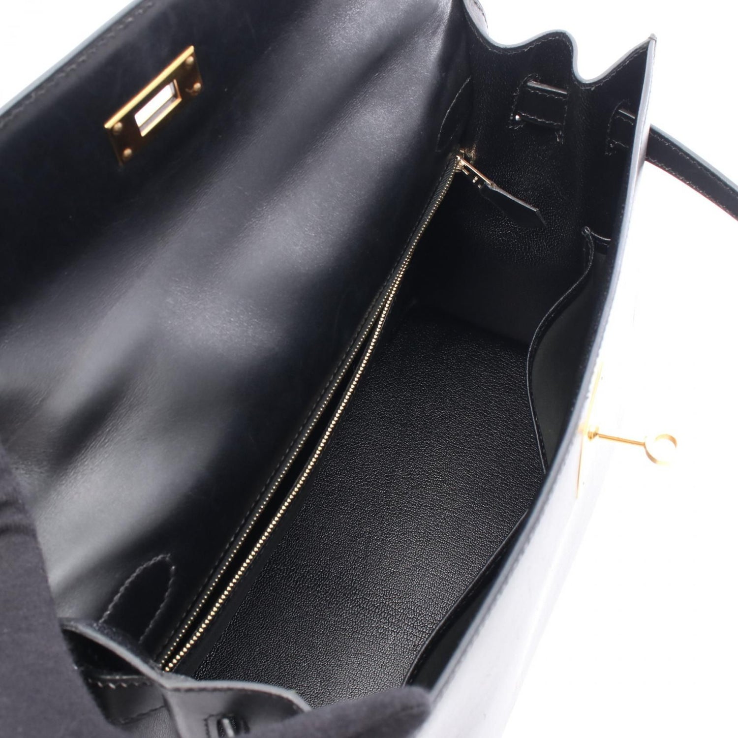 Hermes Kelly 32 Handbag Noir Black Box Calfskin Calfskin (cowhide)