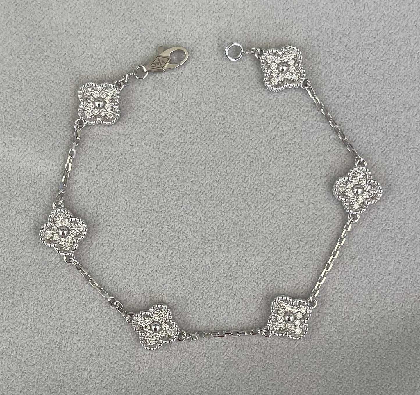 van cleef & arpels sweet alhambra diamond pave 6 motifs white gold bracelet