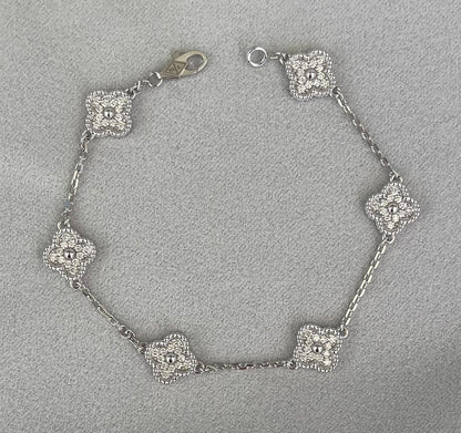 Van Cleef & Arpels Sweet Alhambra Diamond Pave 6 Motifs White Gold Bracelet