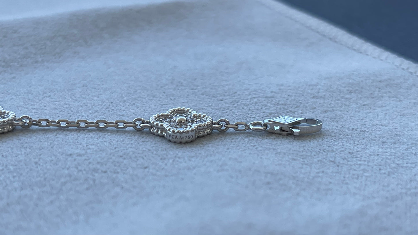 van cleef & arpels sweet alhambra diamond pave 6 motifs white gold bracelet