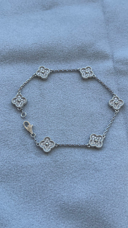 Van Cleef & Arpels Sweet Alhambra Diamond Pave 6 Motifs White Gold Bracelet