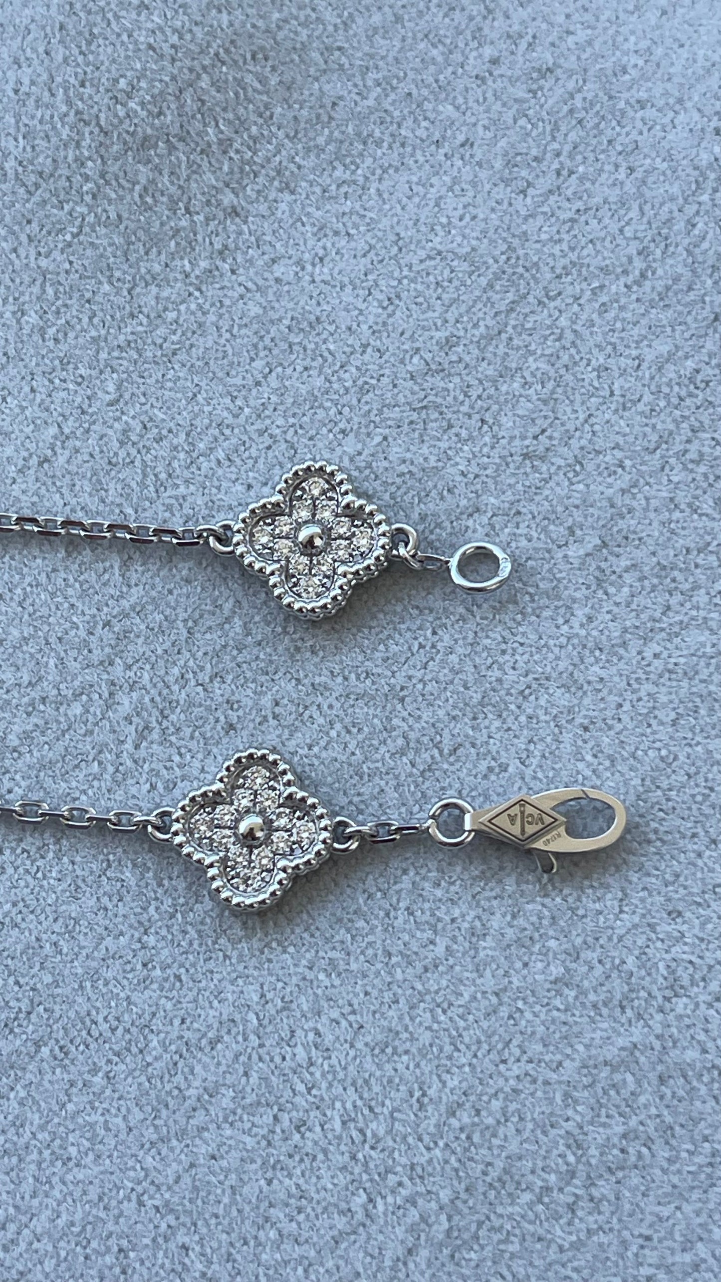 van cleef & arpels sweet alhambra diamond pave 6 motifs white gold bracelet