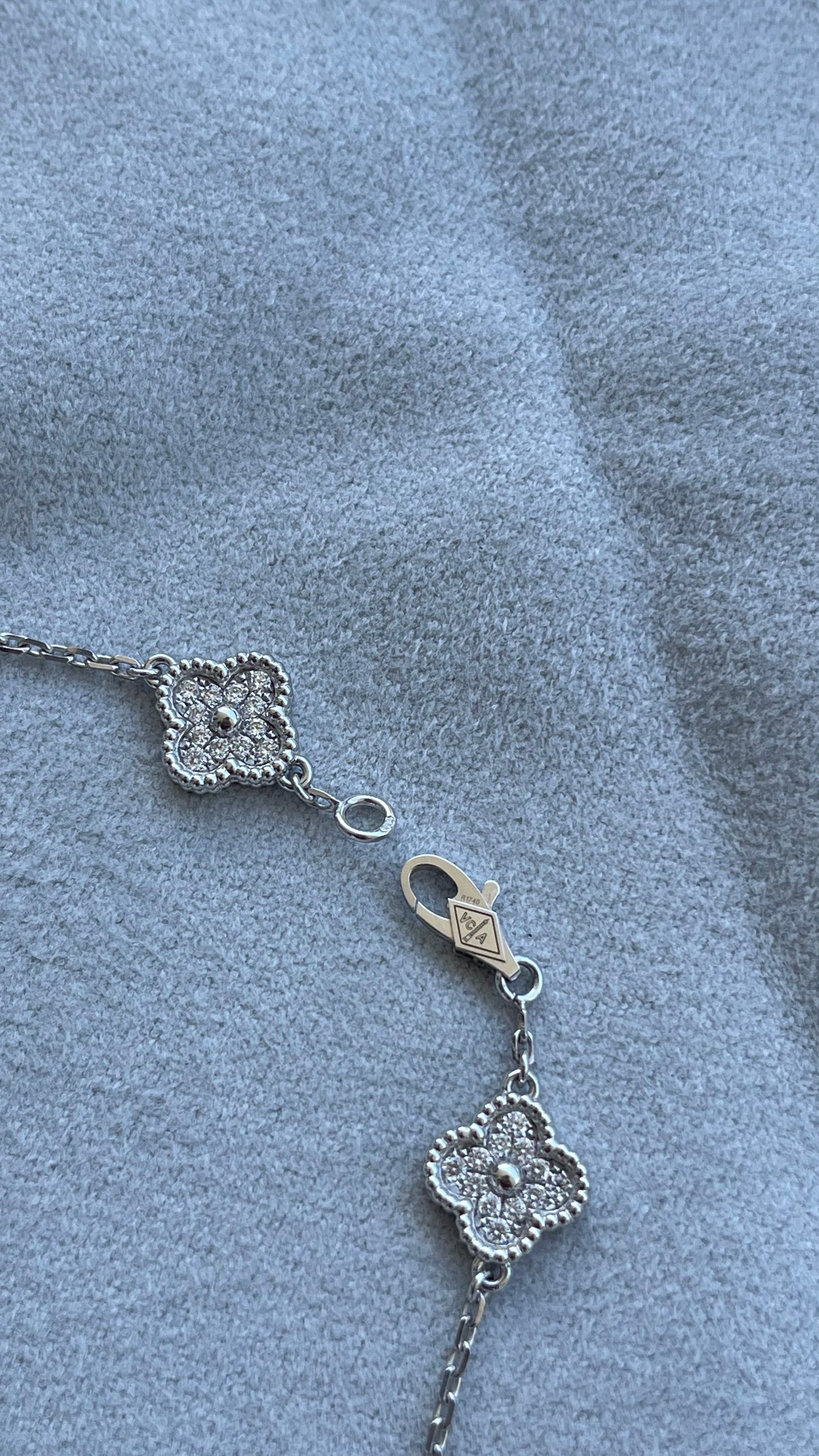 van cleef & arpels sweet alhambra diamond pave 6 motifs white gold bracelet