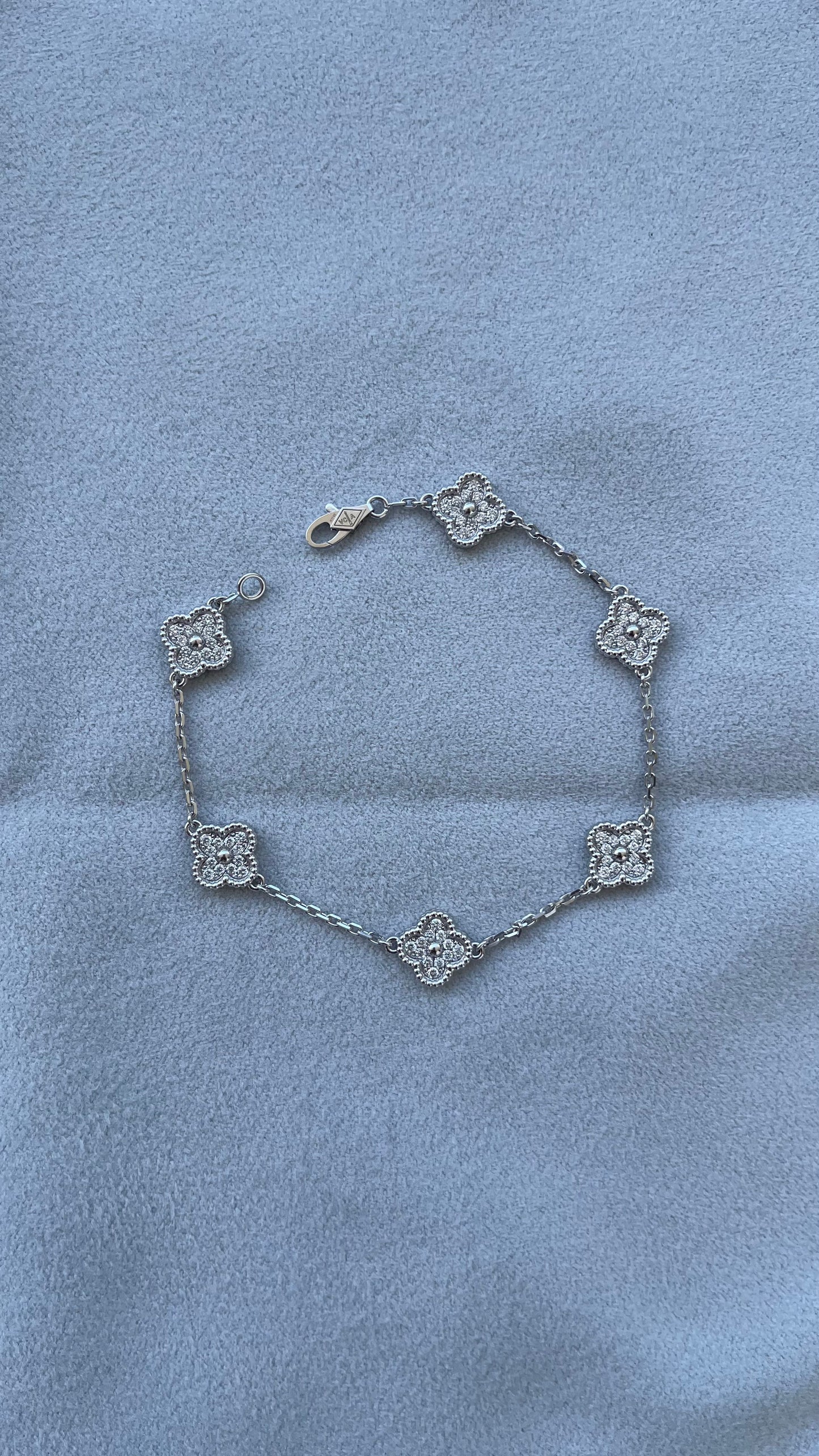 van cleef & arpels sweet alhambra diamond pave 6 motifs white gold bracelet