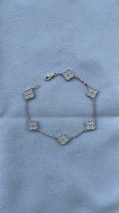 Van Cleef & Arpels Sweet Alhambra Diamond Pave 6 Motifs White Gold Bracelet