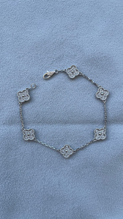 Van Cleef & Arpels Sweet Alhambra Diamond Pave 6 Motifs White Gold Bracelet