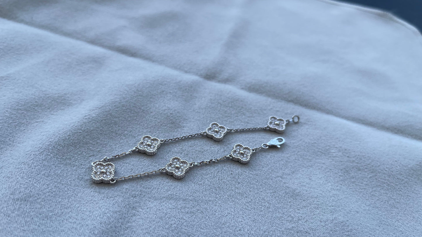 van cleef & arpels sweet alhambra diamond pave 6 motifs white gold bracelet