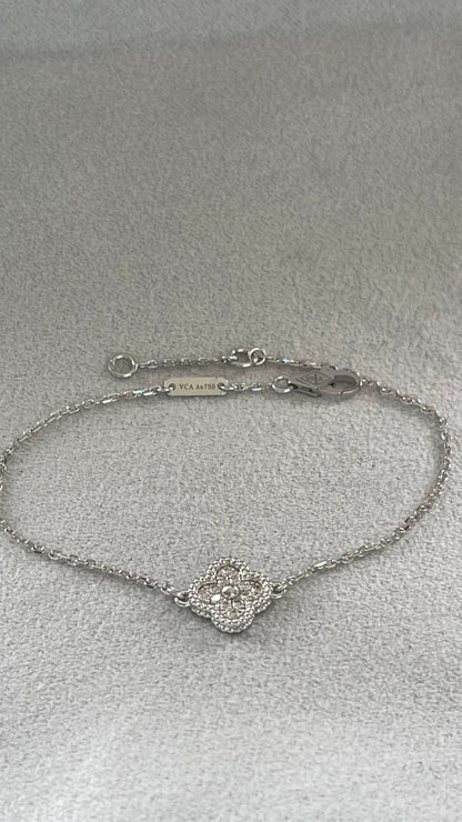 Van Cleef & Arpels Sweet Alhambra Diamond Pave 1 Motif White Gold Bracelet