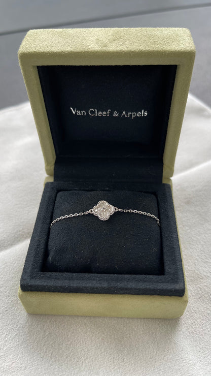 Van Cleef & Arpels Sweet Alhambra Diamond Pave 1 Motif White Gold Bracelet