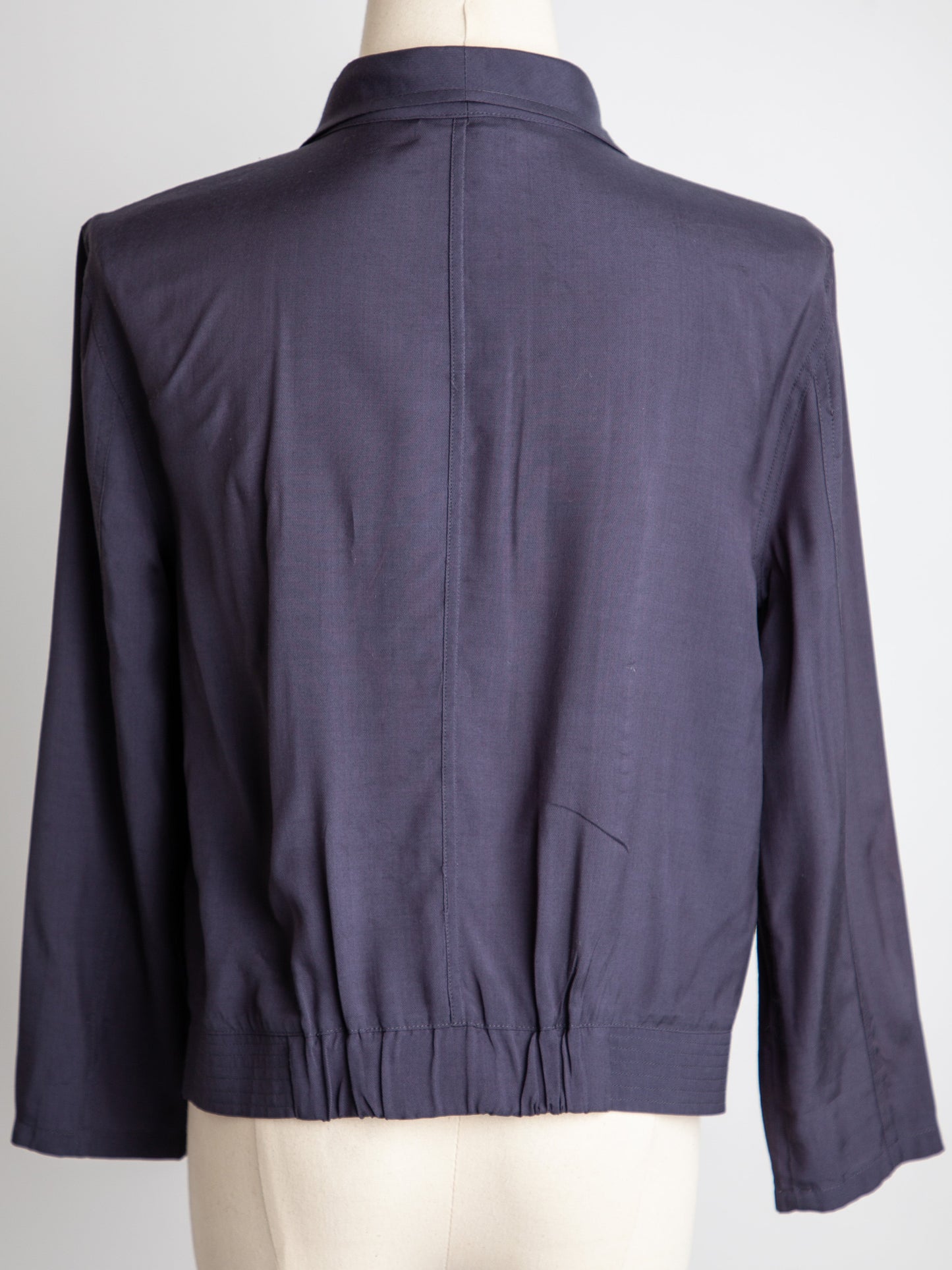good dkny women's blue viscose jacket xs with waterfall collar