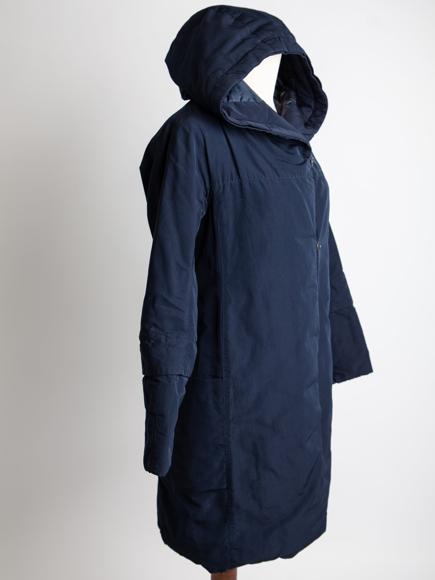 good max mara navy blue hooded coat size m polyester warm padded