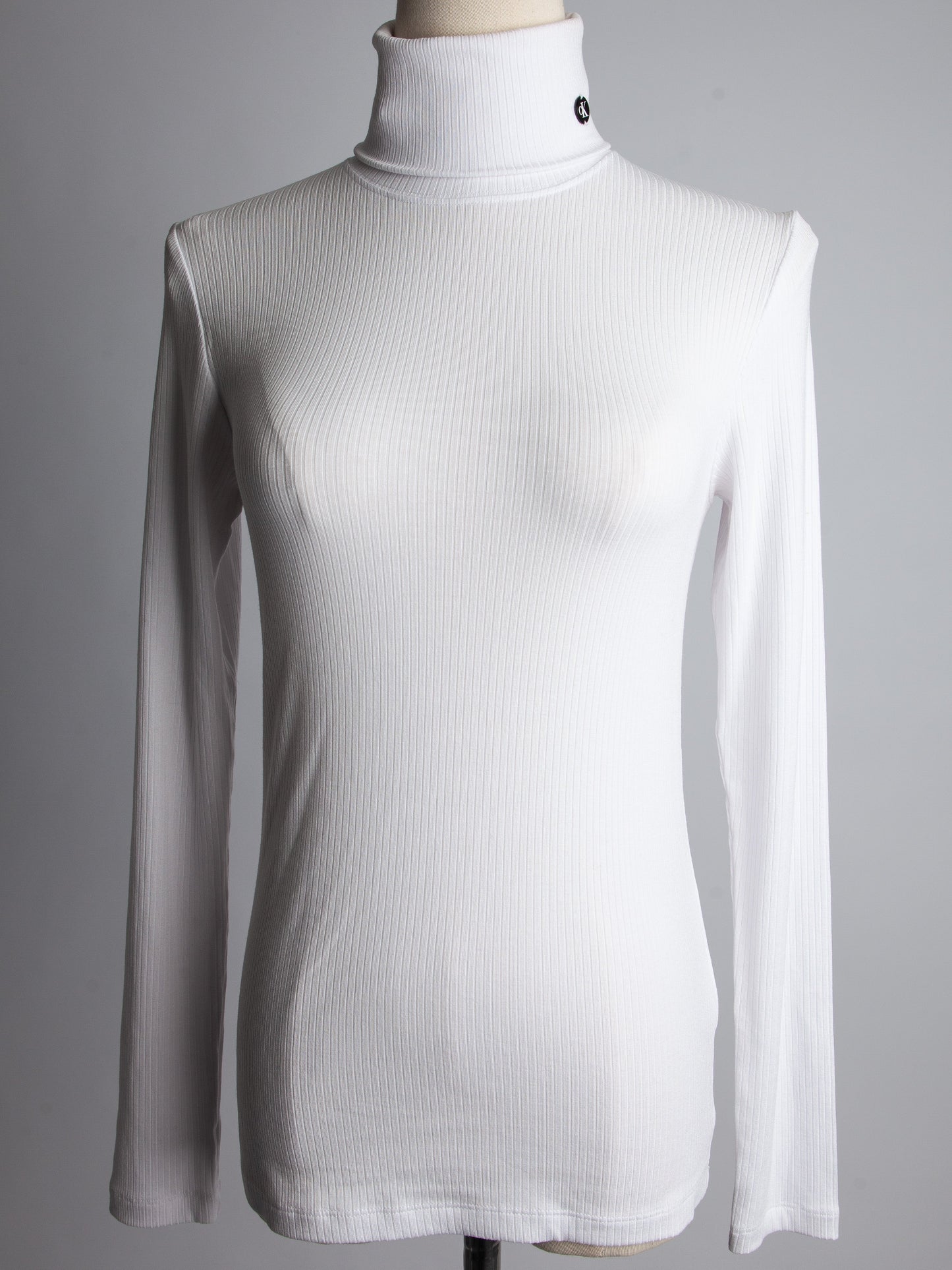good calvin klein white ribbed turtleneck top size s women