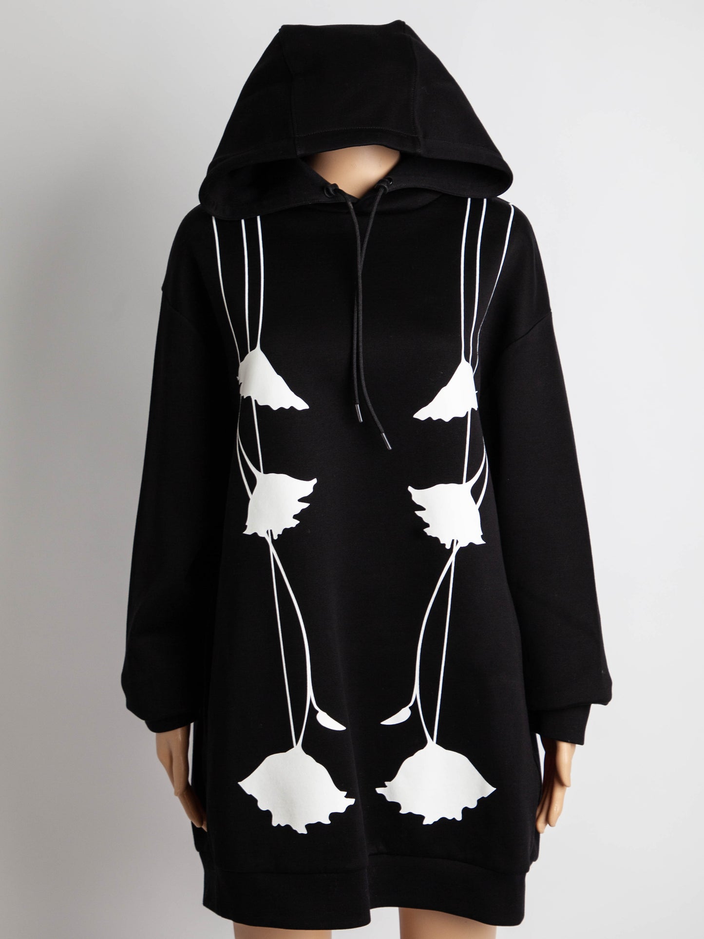 good prada black floral nylon hoodie dress size m women