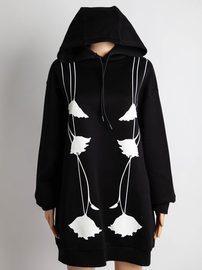 Good Prada Black Floral Nylon Hoodie Dress Size M Women