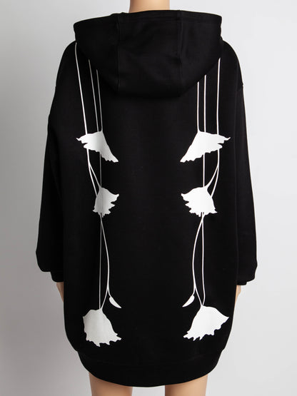 Good Prada Black Floral Nylon Hoodie Dress Size M Women