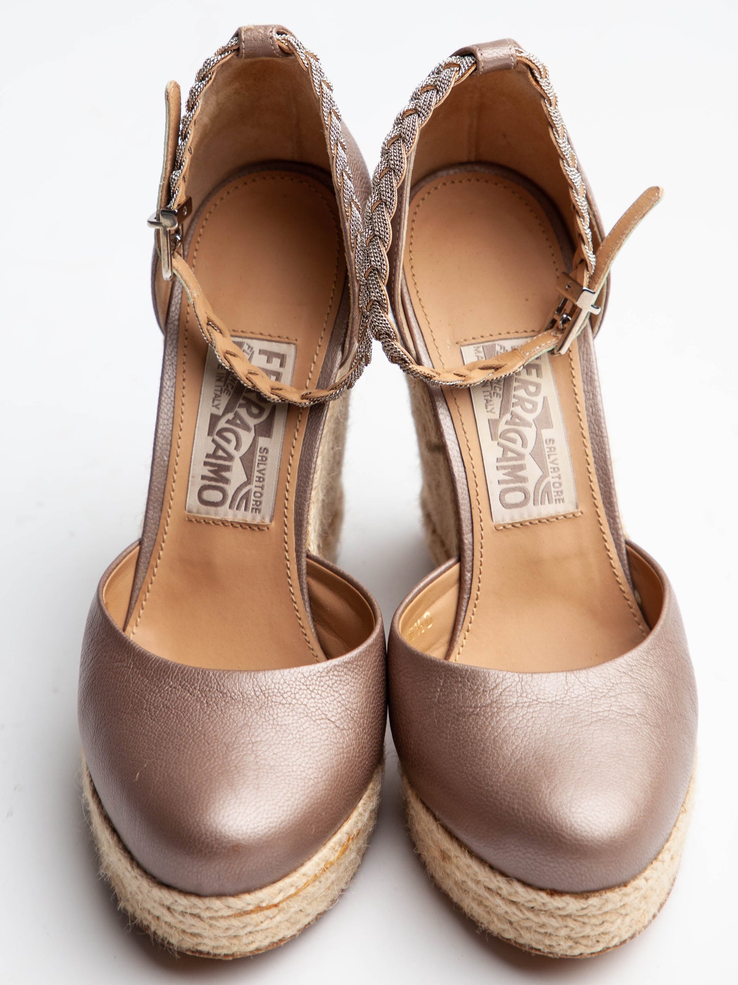 good salvatore ferragamo gray wedge-heeled shoes size 37.5