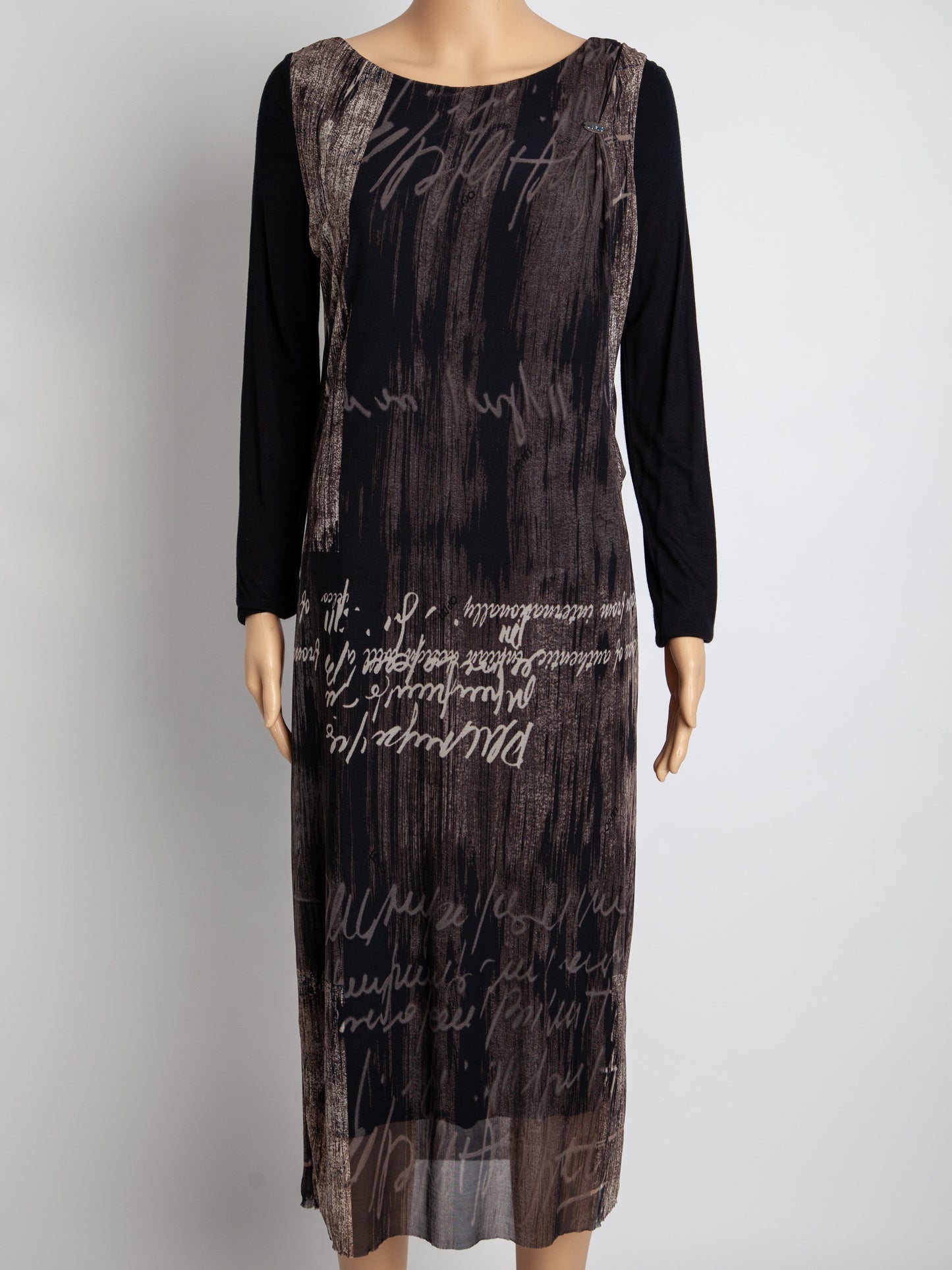 good liu jo long-sleeved dress m black brown abstract pattern